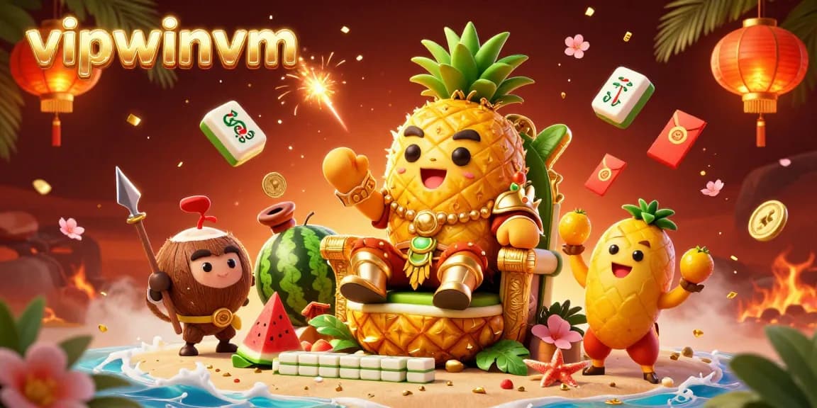 Experience the vibrant action of vipwinvm with a golden pineapple king at a beach casino.