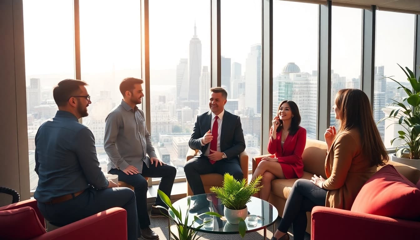 Engaged business coach in San Francisco Bay Area guiding clients in a productive office setting.
