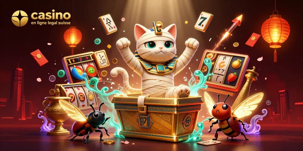 Jouer à un casino en ligne légal suisse avec un chat momie égyptien et des éléments de jackpot dynamiques.
