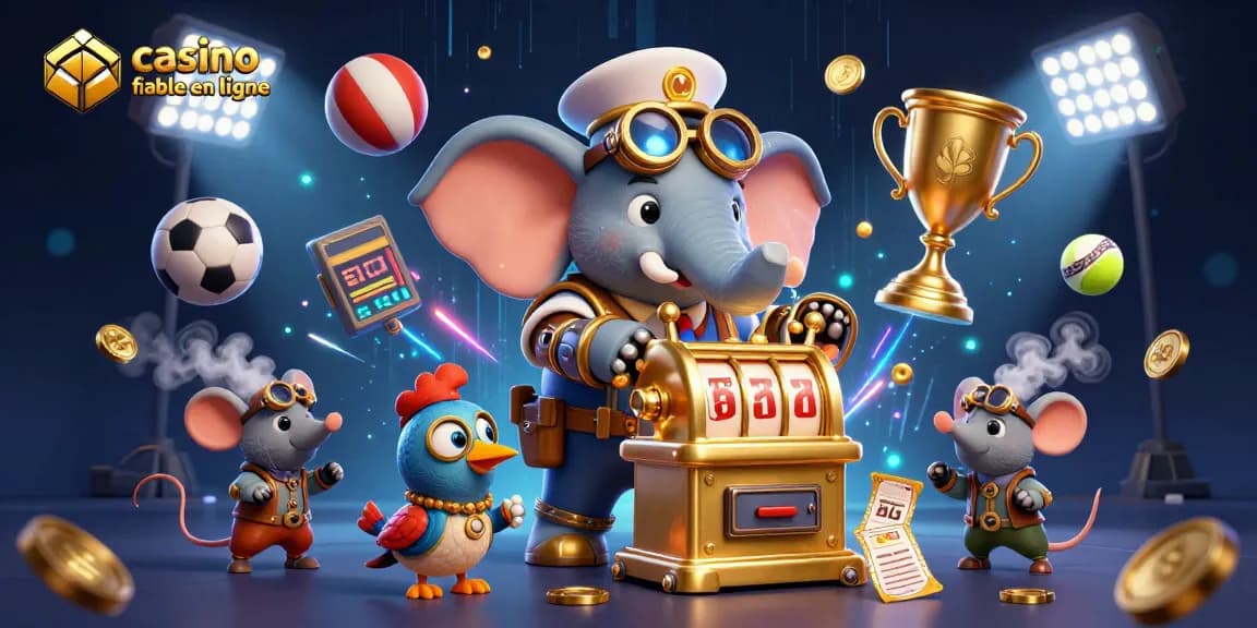 Joue au casino fiable en ligne avec des machines à sous dorées et des ballons de sport