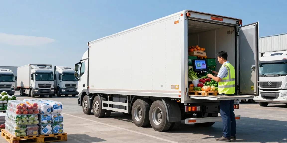 Ocargo Kühltransporte von Dortmund: Moderne Kühltransporter laden frische Produkte und gefrorene Waren.