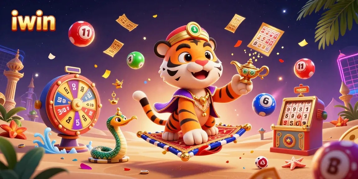 Win big with iwin as the magical genie snake supports the sultan in this vibrant casino scene.