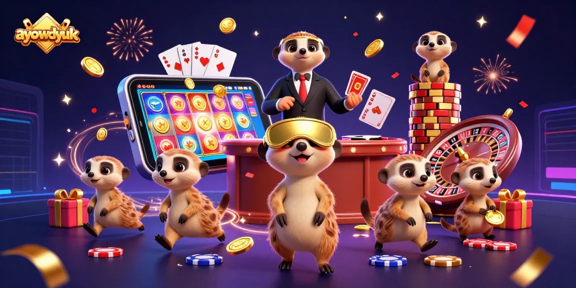 Engage with ayowdyuk's lively casino scene featuring unique meerkat characters and vibrant gameplay.