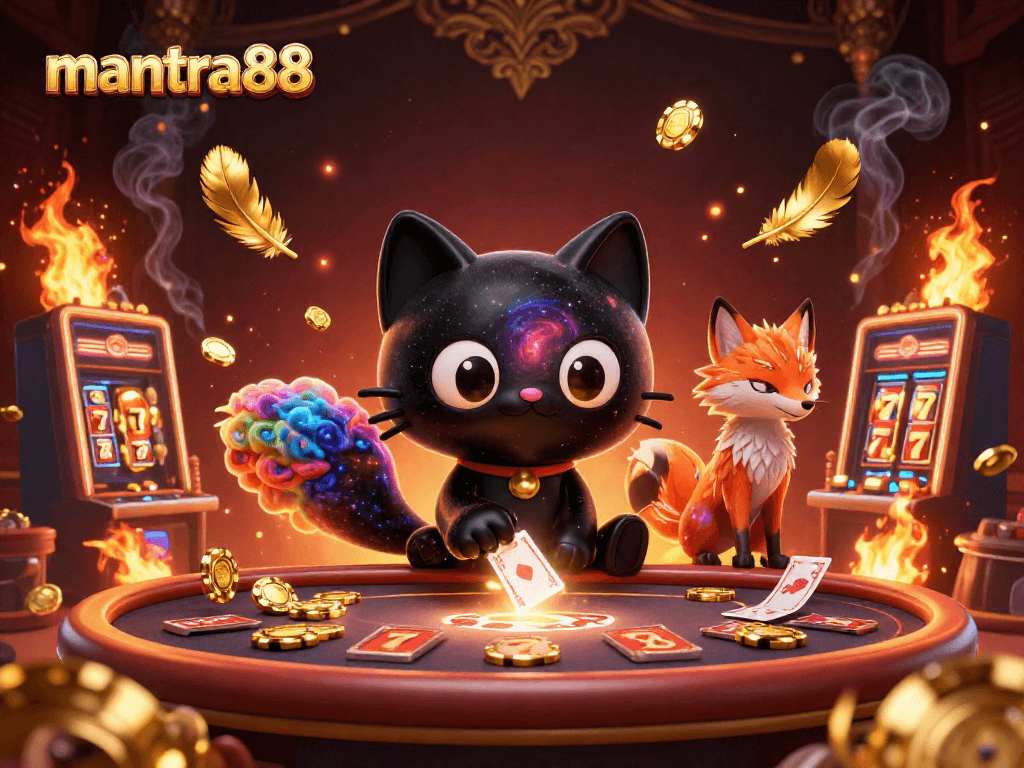 Experience thrilling gameplay with mantra88's captivating characters in a vibrant cosmic casino.