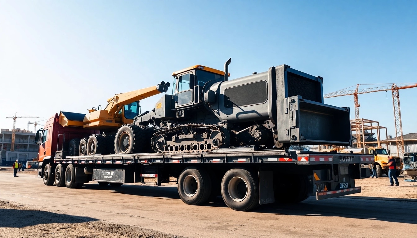 Transforming equipment transportation with a flatbed truck loaded with heavy industrial machinery.
