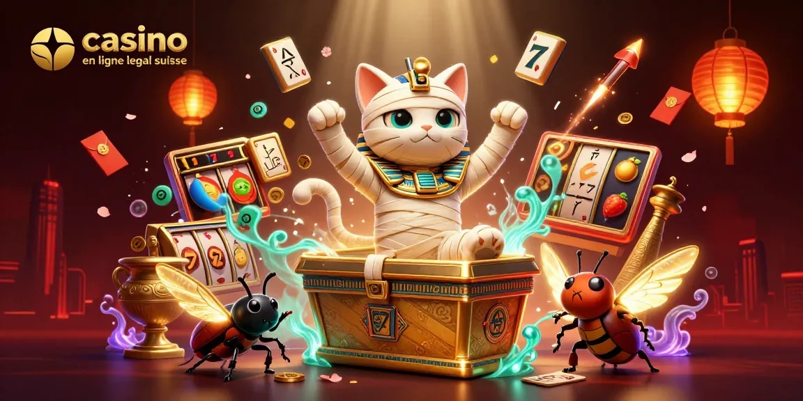 Jouer à un casino en ligne légal suisse avec un chat momie égyptien et des éléments de jackpot dynamiques.
