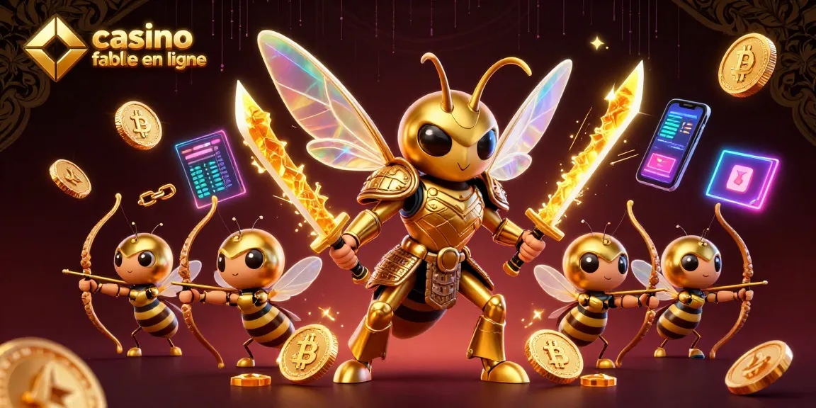 Découvrez un casino fiable en ligne avec des personnages en armure samouraï et des pièces de crypto-monnaie scintillantes.