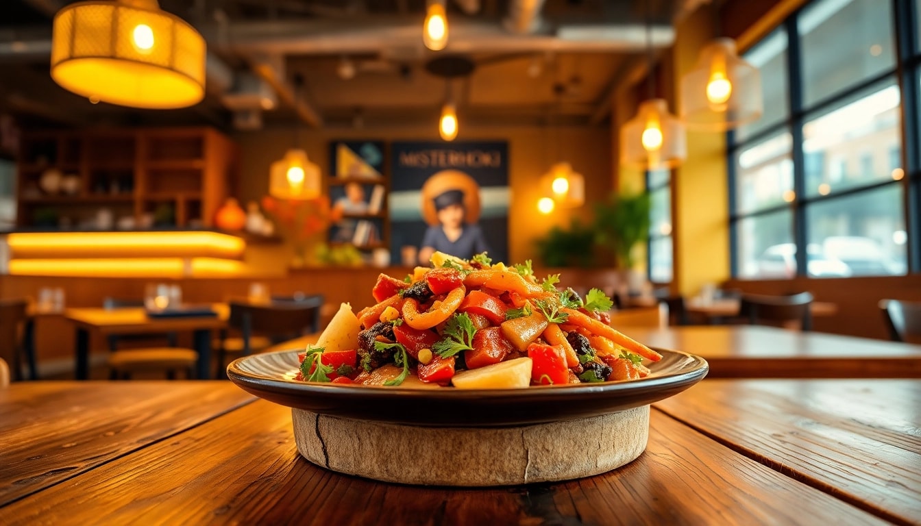 Savor MISTERHOKI's exquisite dish artfully presented in a cozy, welcoming restaurant setup.