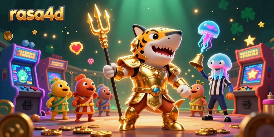 Rasakan pengalaman bermain rasa4d, dengan penampilan hi-tech dari hiu kartun bertema gladiator di lautan