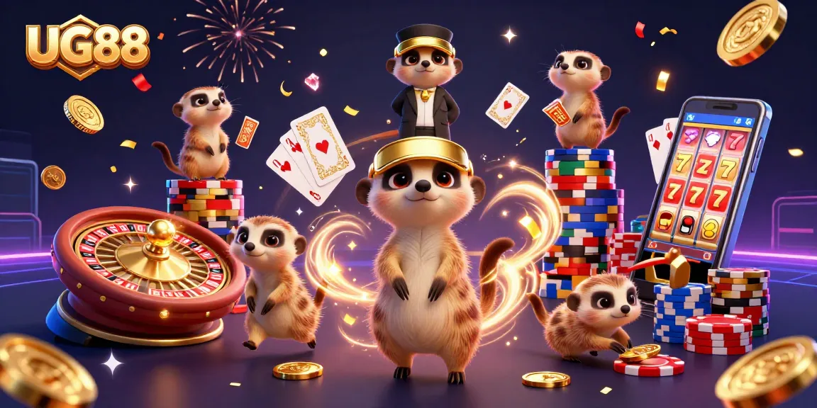 Experience excitement at UG88 with meerkats running a wild casino operation, showcasing lively gaming action.