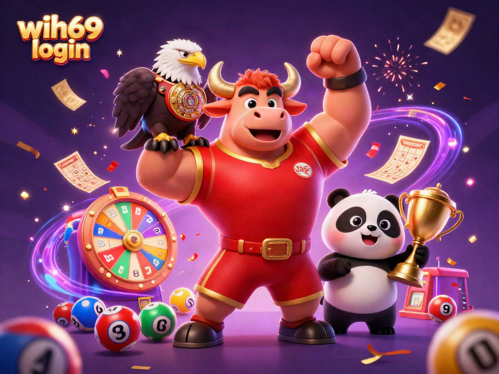 Nikmati permainan menarik di WIH69 login dengan tiket emas dan bola lotere berwarna-warni.
