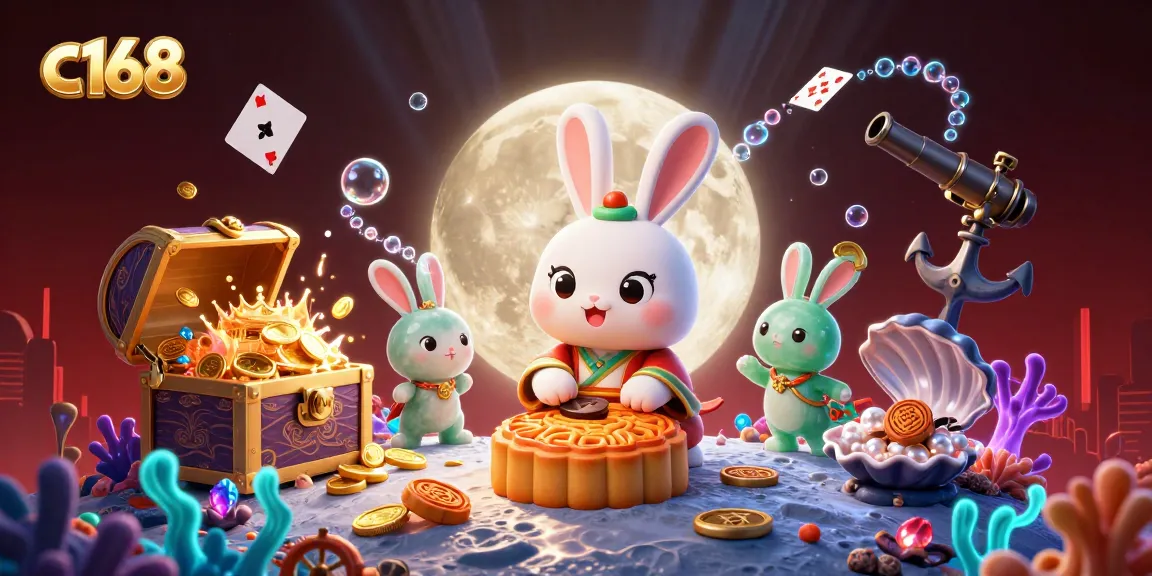 Experience thrilling action with c168 as the rabbit reveals poker chips hidden in mooncakes on the lunar surface.