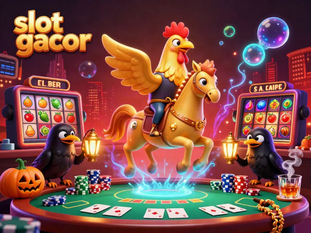 Experience the excitement of slot gacor in this vibrant 3D casino scene filled with colorful slot reels and dynamic characters.