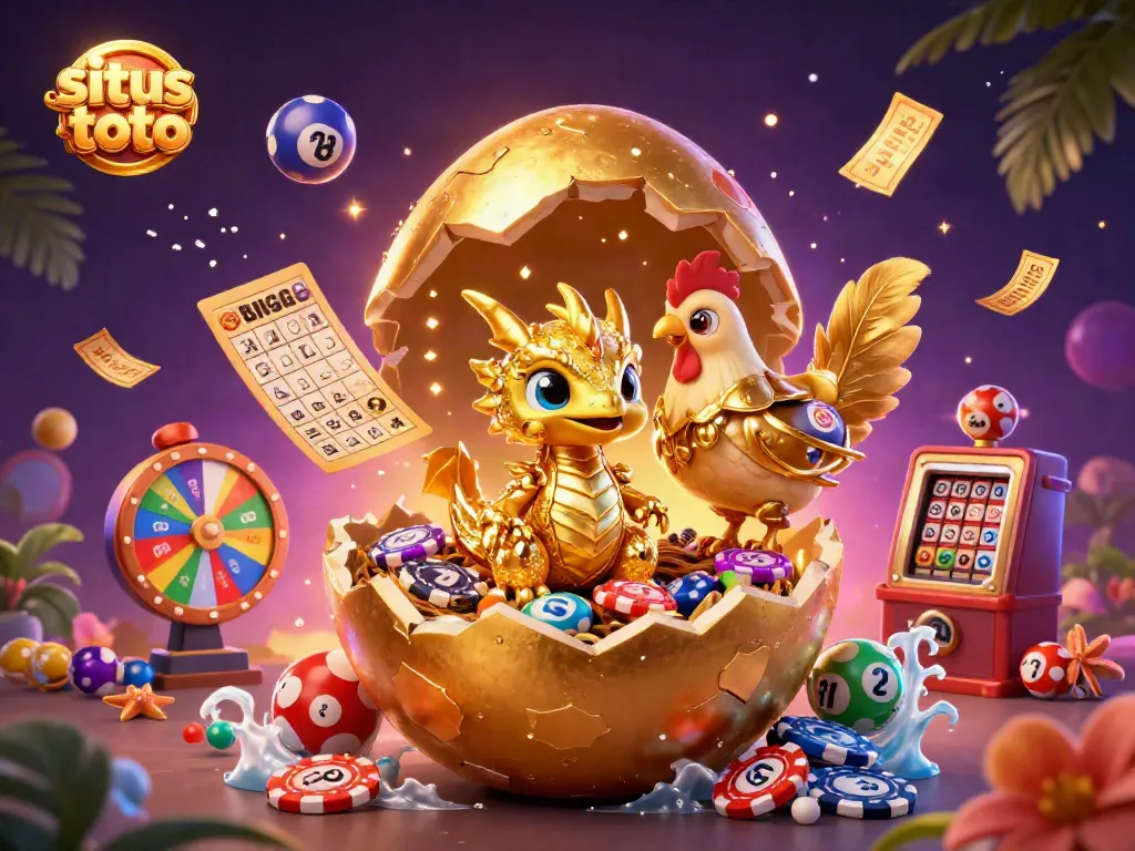 Experience situs toto excitement with a dazzling golden dragon and dynamic lottery scene.