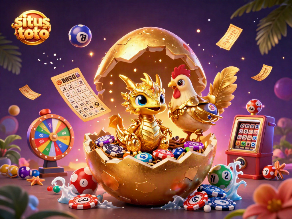Experience situs toto excitement with a dazzling golden dragon and dynamic lottery scene.