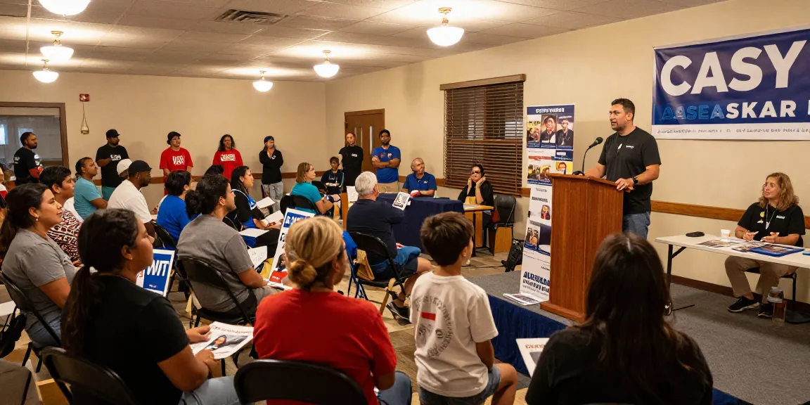 Casey Askar speaking at a community event, showcasing political outreach.