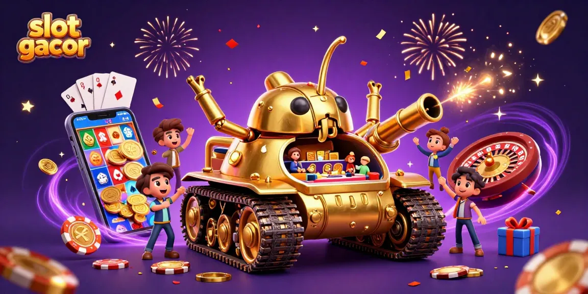 Experience slot gacor excitement in a vibrant 3D casino illustration with rich colors and dynamic elements.