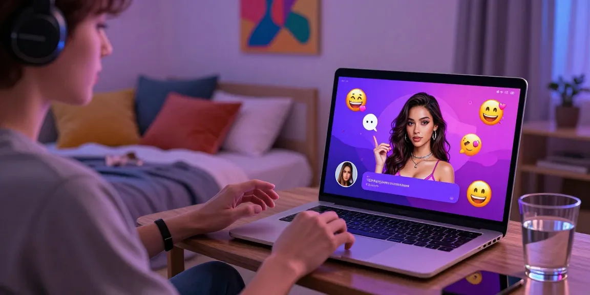 Engaging ai porn chat scene showing a user interacting with a virtual character in a cozy bedroom setting, highlighting the immersive experience.