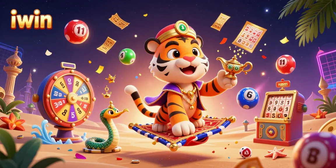 Win big with iwin as the magical genie snake supports the sultan in this vibrant casino scene.