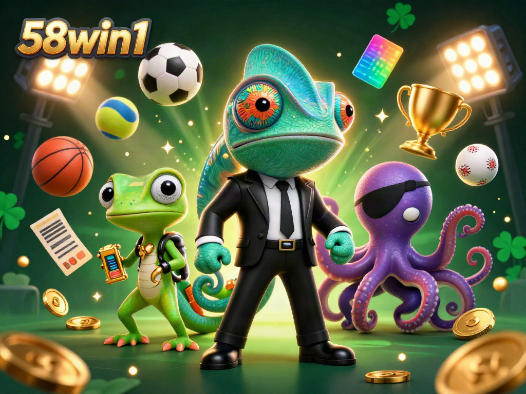 Engage with the vibrant scene of 58win1, featuring dynamic characters and gambling elements in an action-packed setting.