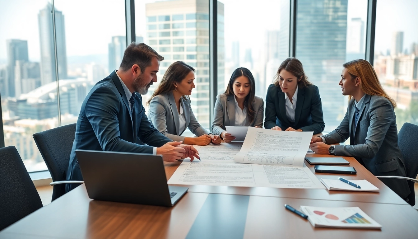 Experts discussing contracts and grants in a modern office environment, highlighting collaboration.