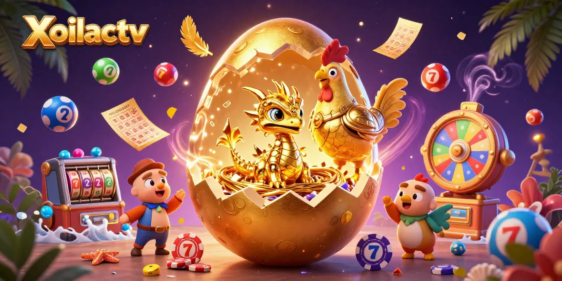 Join the fun at Xoilactv with a vivid 3D illustration of a golden dragon and vibrant lottery elements.