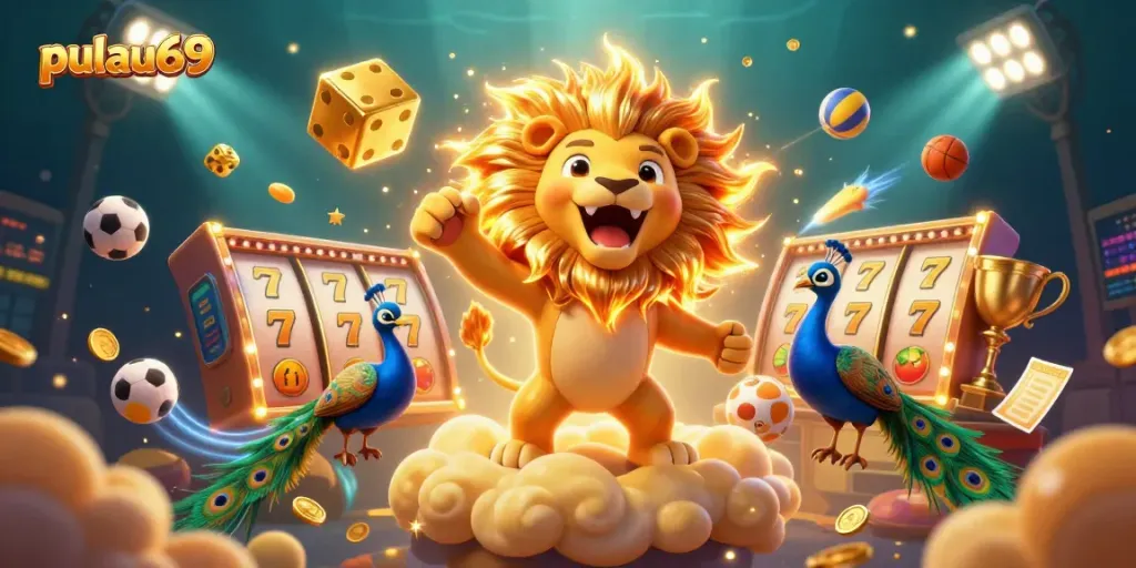 Pulau69 slots come alive with vibrant characters, spinning reels, and shimmering coins.