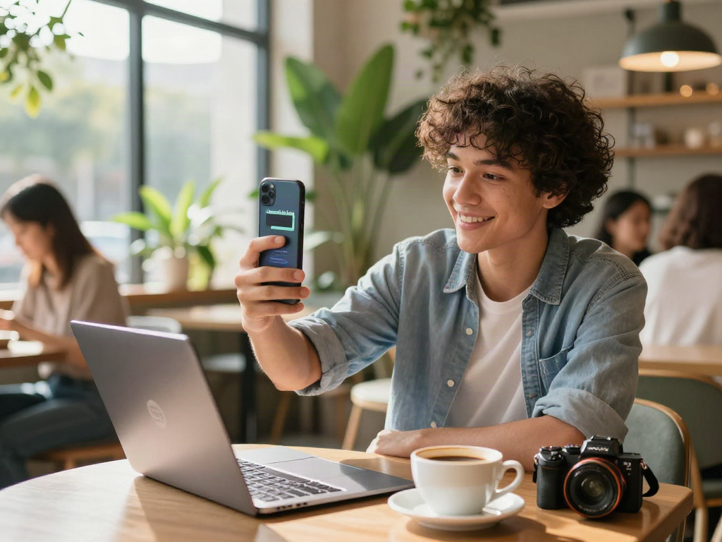 Using a smartphone for how old do I look age estimation in a café.