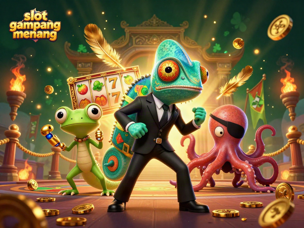 Play slot gacor gampang menang with vibrant characters in an exciting casino scene.