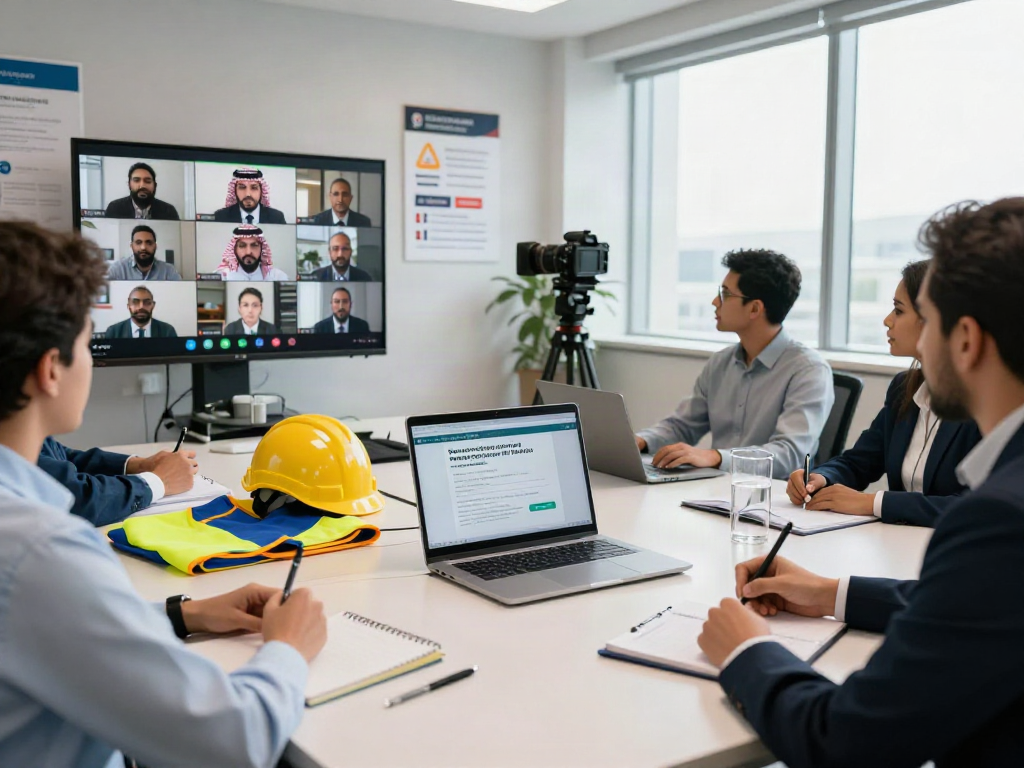 NVQ Level 6 in Saudi Arabia virtual training session, showcasing professionals engaged in occupational safety education.