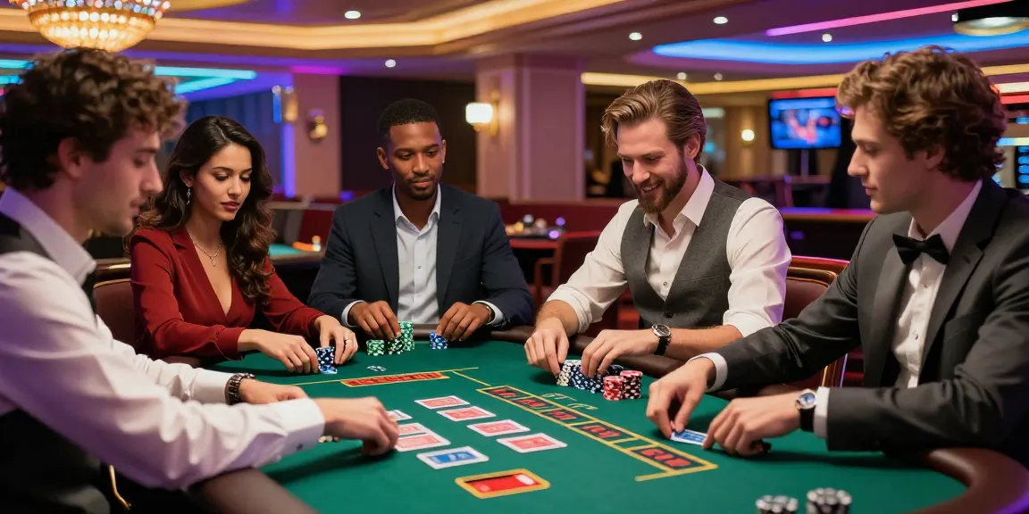 Players enjoying blackjack at a vibrant casino with credit card deposit options in a luxurious setting.