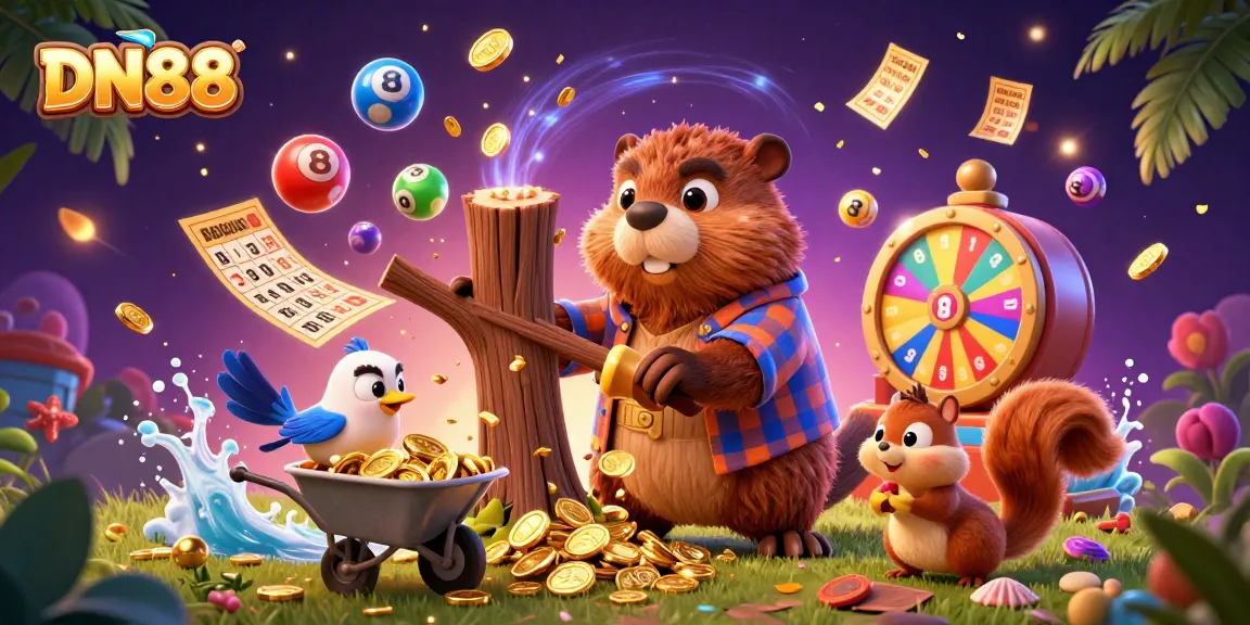 Experience thrilling gameplay at DN88 with a vibrant scene of a beaver character and dynamic lottery elements.