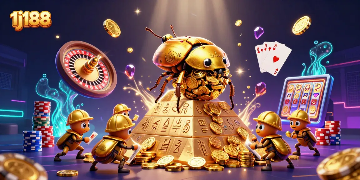 Experience 1j188’s golden fortune with dazzling casino elements in this vibrant illustration.