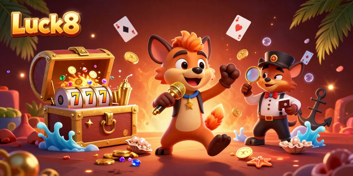 Luck8 cartoon hyenas delivering comedy in a vibrant casino scene, capturing the thrill of gambling.
