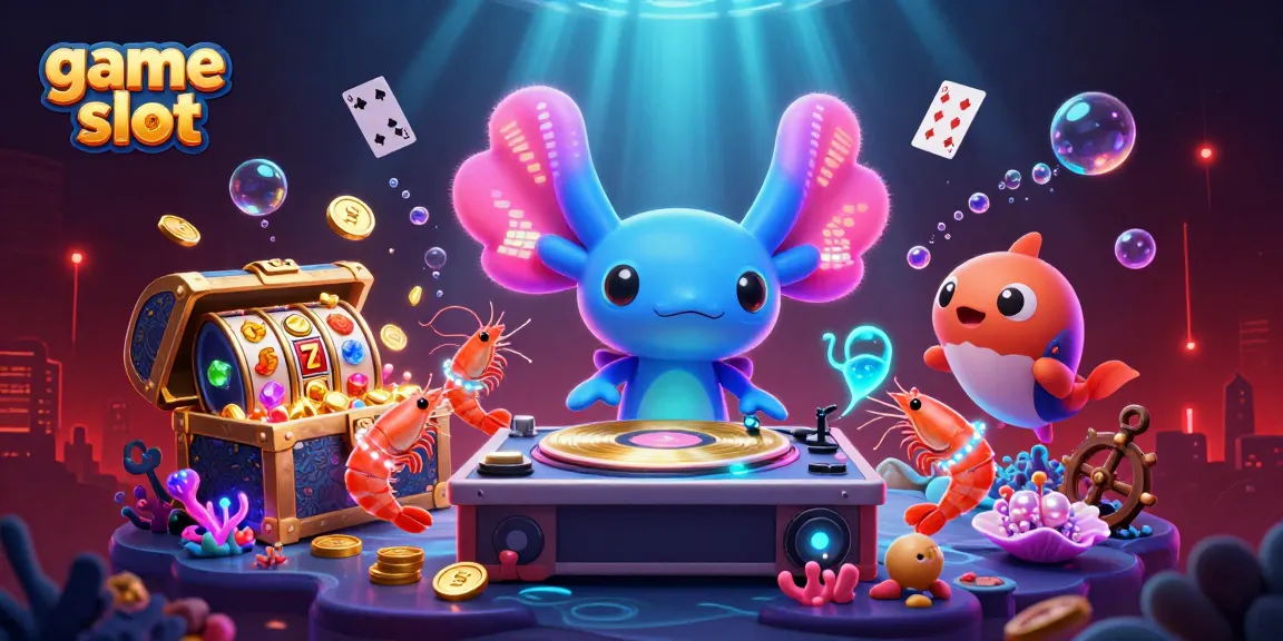 Engaging scene showcasing game slot elements with the axolotl DJ and colorful characters celebrating beyond the reels.