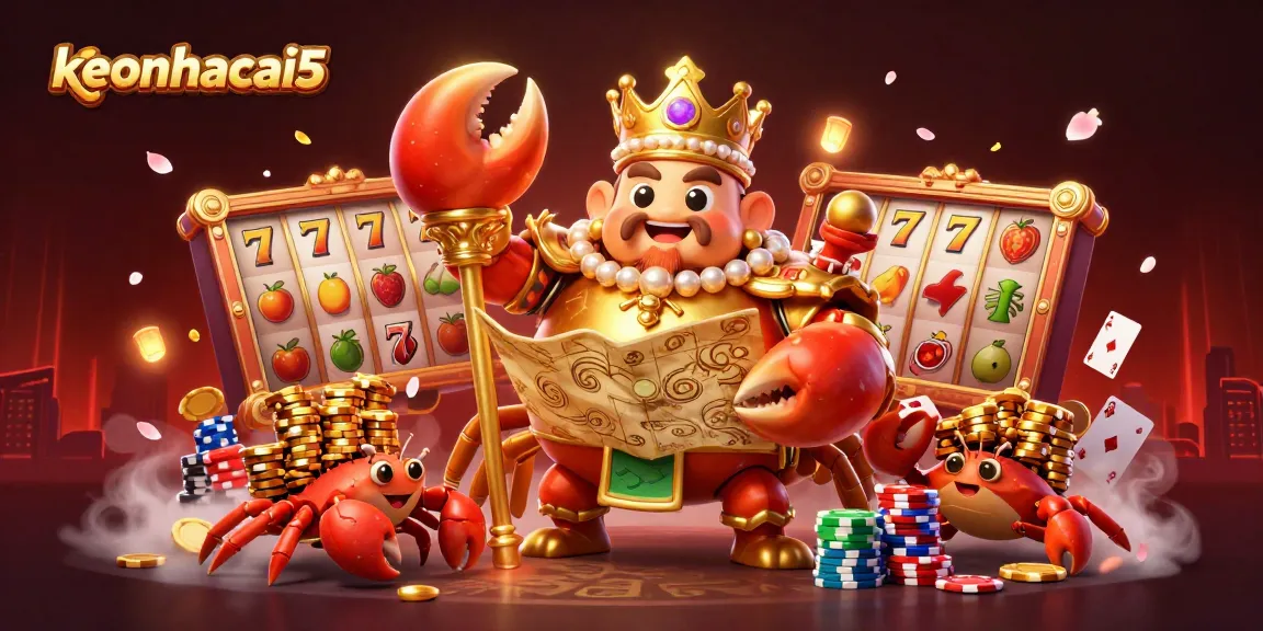 Engage with keonhacai5 as the golden crab emperor rules the vibrant casino realm of slots and poker.