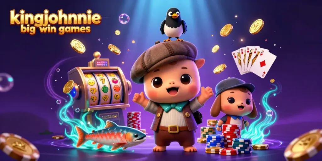 Kingjohnnie big win games slot action in an ultra-detailed scene with vibrant characters and sparkling elements
