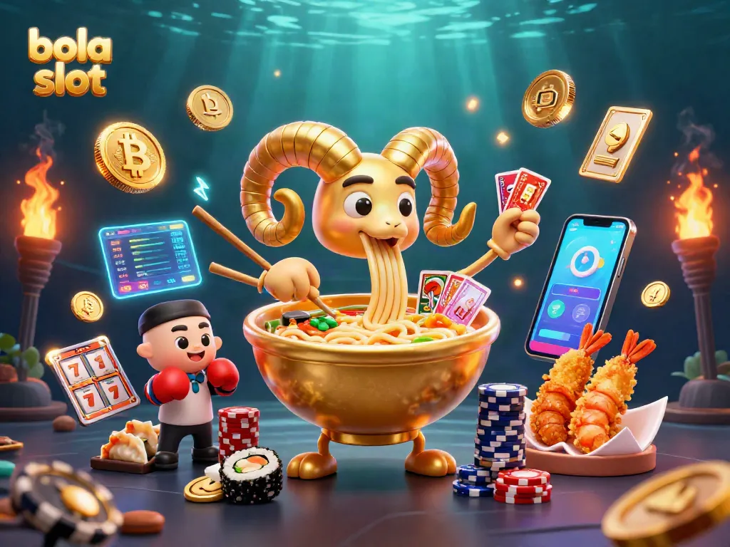 Experience thrilling action with bola slot in this vibrant casino illustration featuring animated characters and crypto elements.