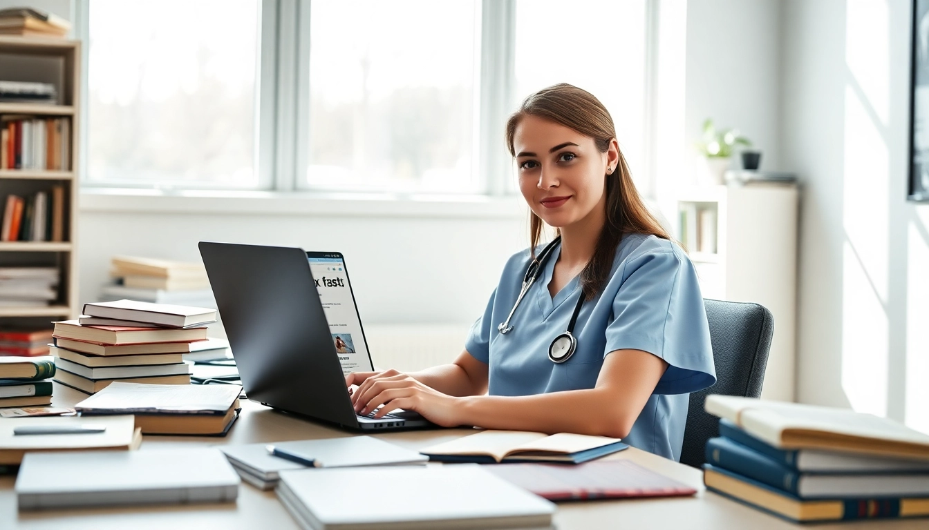 Check Past Nclex fast results on a laptop with study materials in the background.