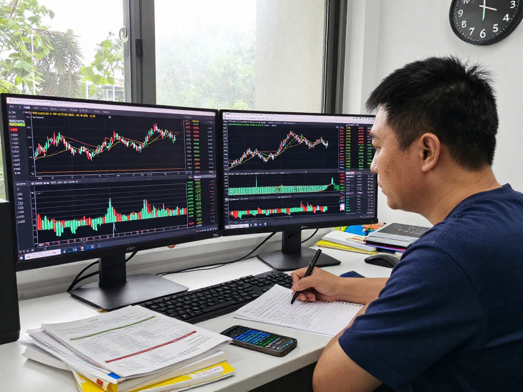 使用metatrader 5进行交易分析的环境，交易者专注于多项金融图表。