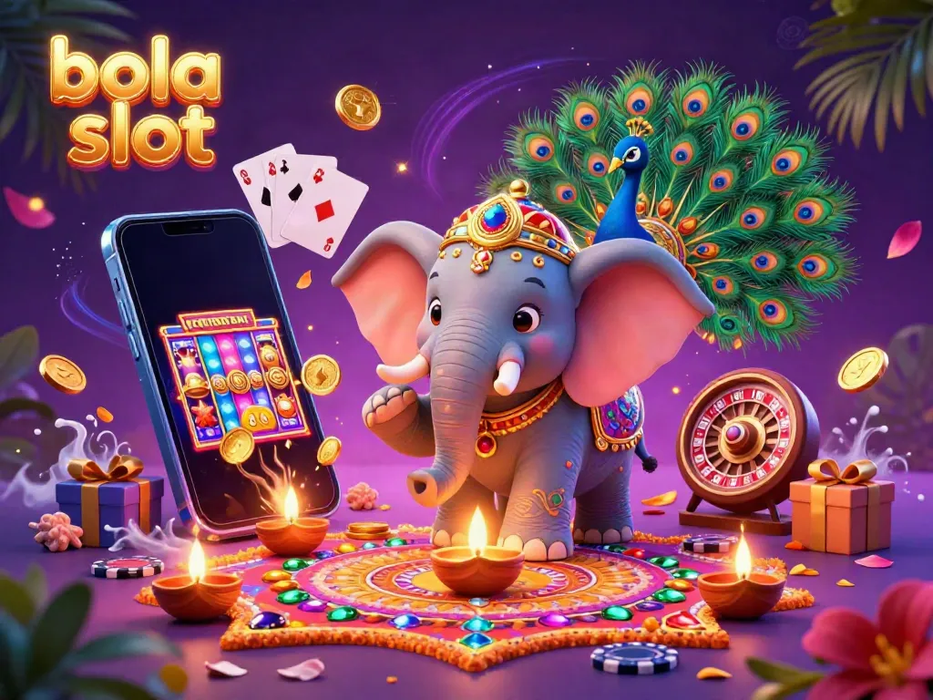 Experience the excitement of bola slot with a vibrant illustration featuring animated characters in a colorful casino environment.