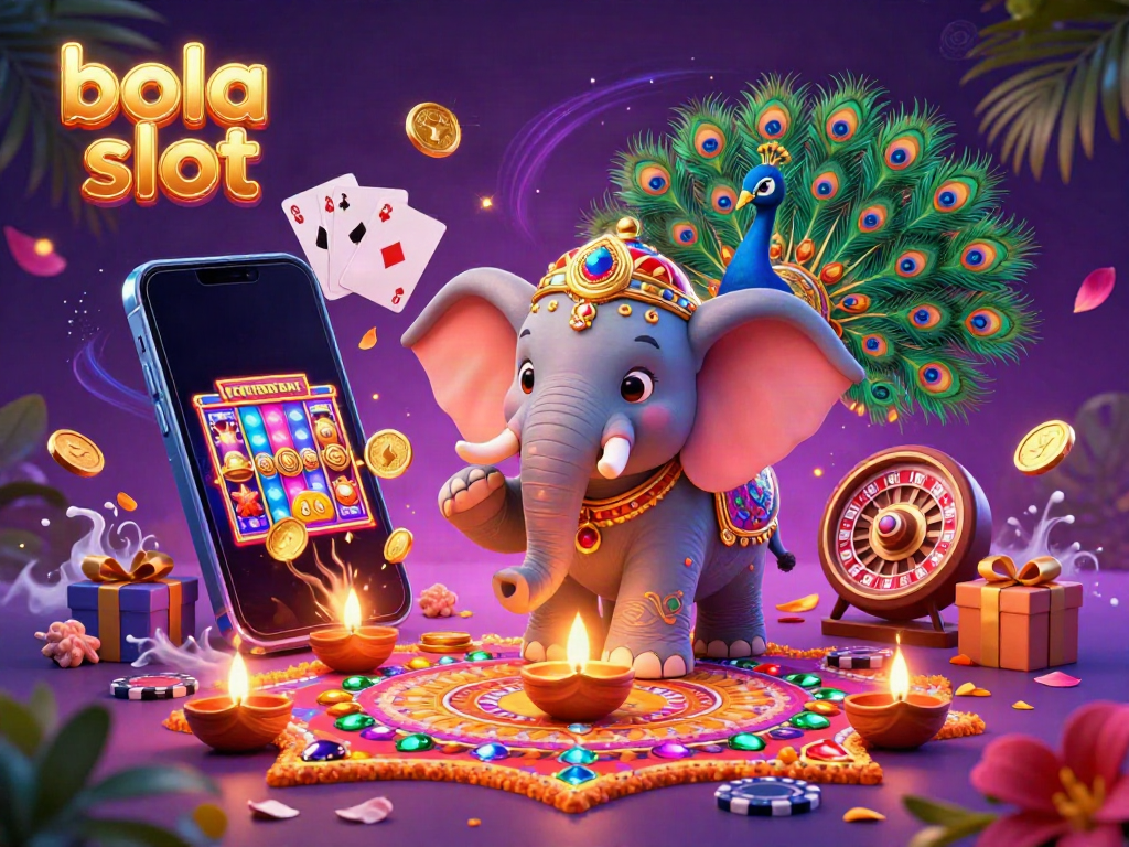 Experience the excitement of bola slot with a vibrant illustration featuring animated characters in a colorful casino environment.