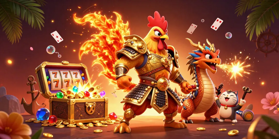Spin the reels and win big in the link slot world, featuring an epic scene of cartoon warriors and treasures.