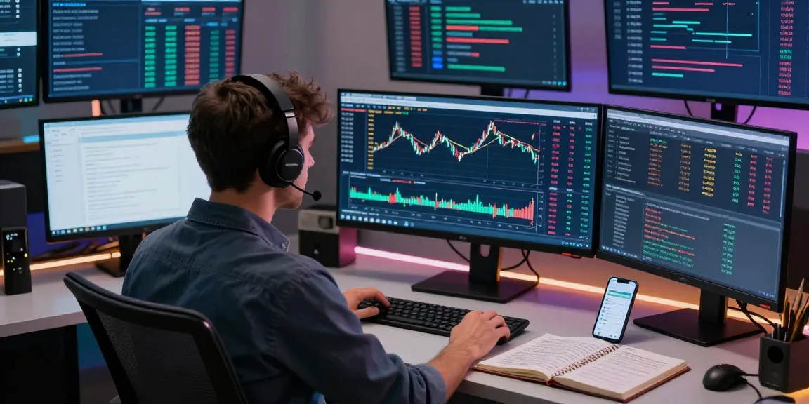 Financial trader utilizing mt5 software in a modern trading environment with real-time data and automated systems.