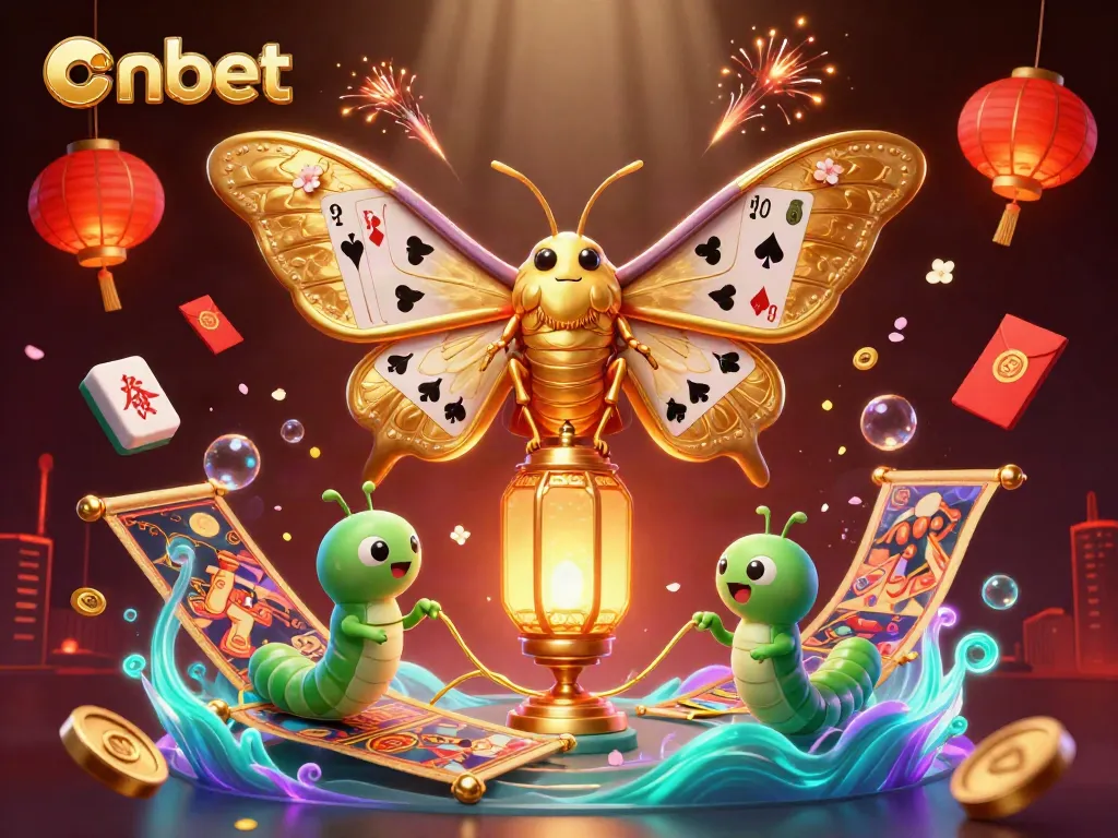 Experience the excitement of onbet with a vivid 3D casino illustration featuring colorful elements and a majestic moth.