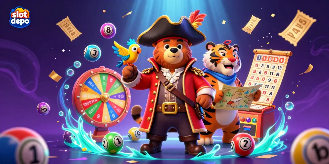 Permainan slot depo dengan hewan lucu dan elemen kasino yang berwarna-warni.