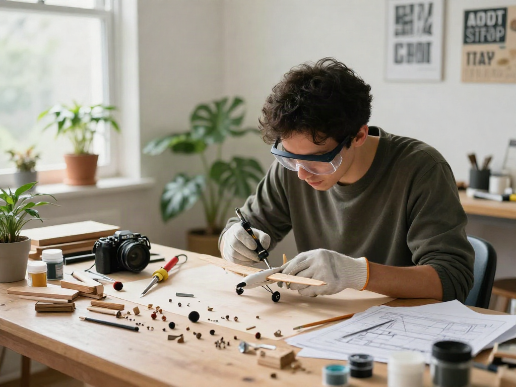 Person engaged in DIY hobby project using slot deposit qris tools, showcasing creativity and assembly