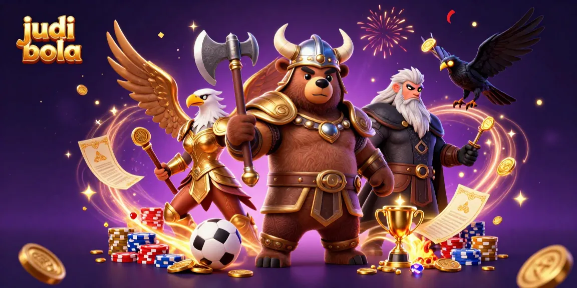 Judi bola dengan visual menarik dan energi permainan, dikelilingi elemen kasino menarik.