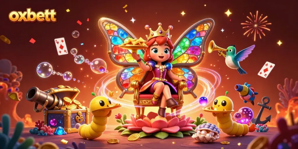 Experience exciting gameplay at Oxbett with vibrant casino-themed 3D illustration