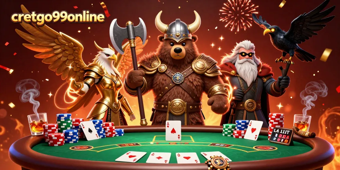 Engage in exciting poker action with cretgo99online's colorful casino scene featuring dynamic characters.